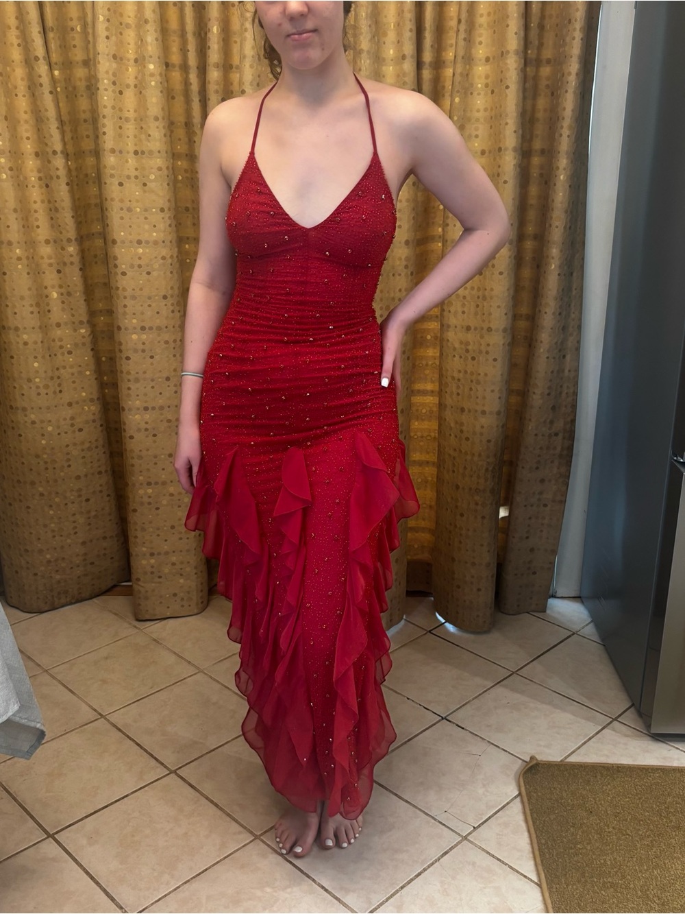 Anley beaded Halter Neck Ruffle Maxi Dress Oh Polly